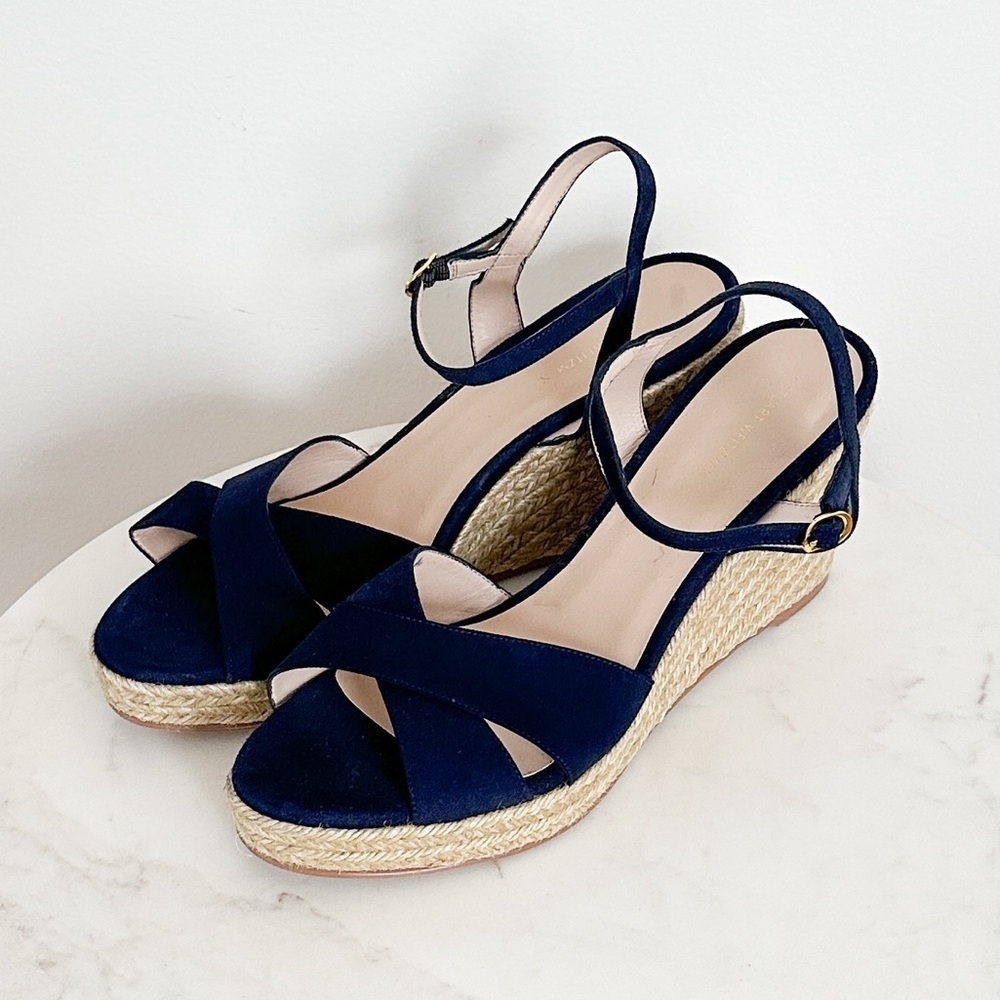 NEW Stuart Weitzman Rosemarie Navy Suede Wedge Espadrille Sandals Size 11.5 - Picture 3 of 8